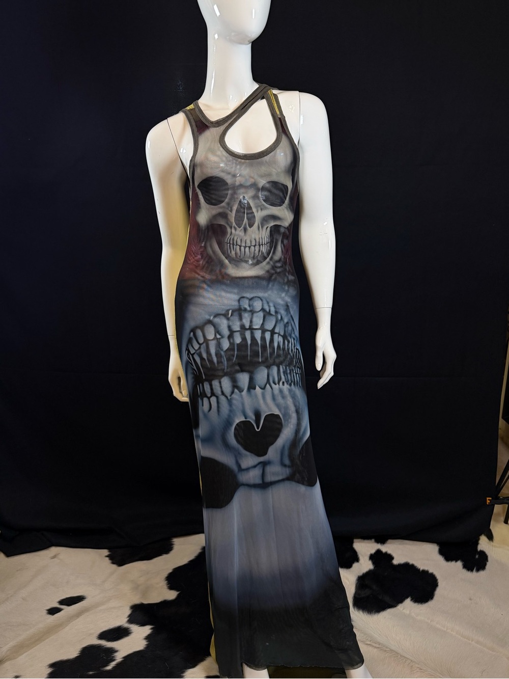 Skull-Graphic Racerback Maxi Dress - Black Gray